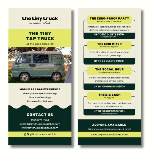 Tiny Truck Pricing Card